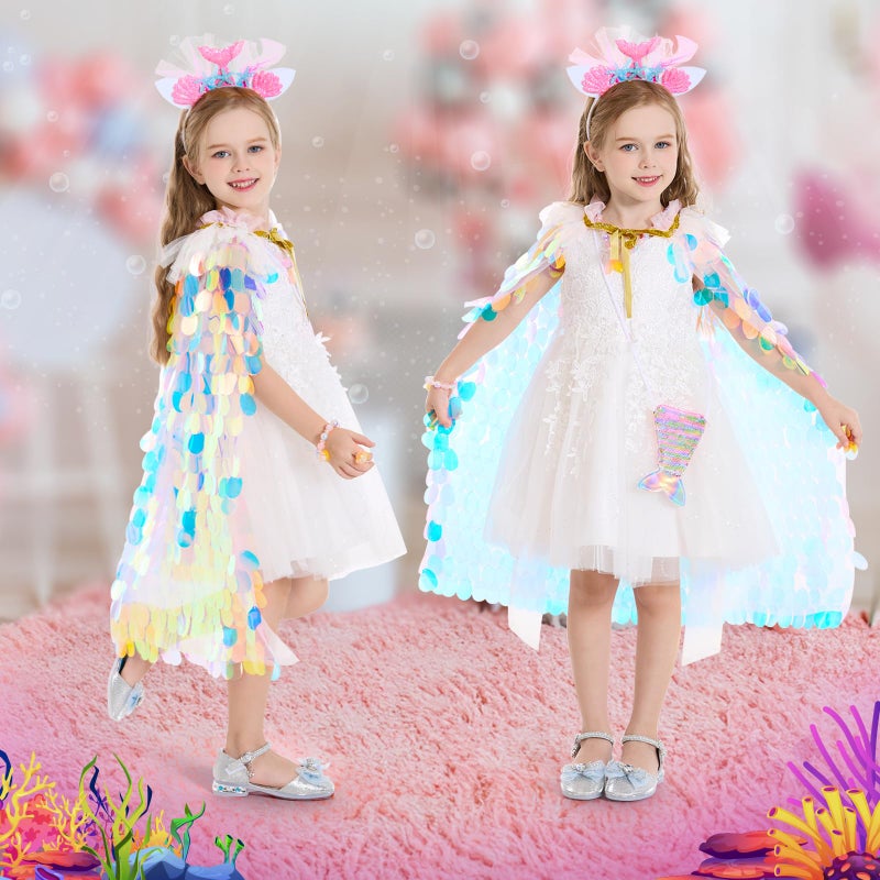 LIMIROLER Princess Dress Up Toys Princess Dress Up Clothes Rainbow Mermaid Cape Kit 9 Pcs Gift Set for Little Girls 3-8 Years Old  Great Gift Set for Birthday Christmas Halloween - Image 5